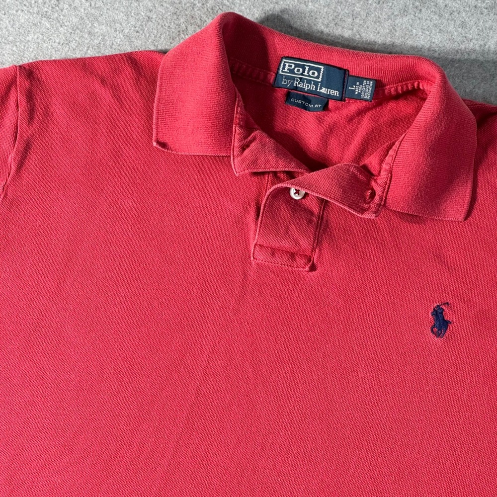 Polo Ralph Lauren Mens Custom Fit Red Short Sleeve Pique Polo Shirt Large